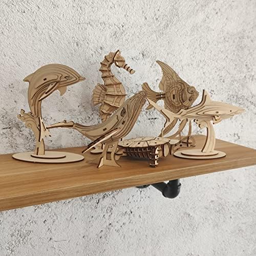3D Wooden Sea Animal Puzzle, 6 Piece Set Wood Sea Animals Skeleton DIY Assembly Model Kits, Wooden Crafts Brain Teaser Puzzle, STEM Gifts for Adults & Teens Birthday Gifts Xmas - Image 5