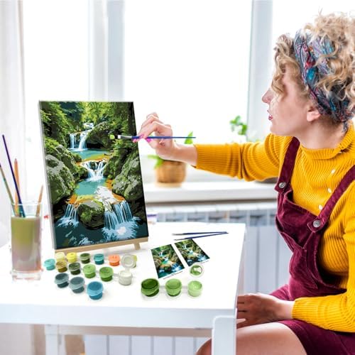 JOOZ Paint by Numbers Kit for Adults with Frame Waterfall 8x12 Inch - Image 4