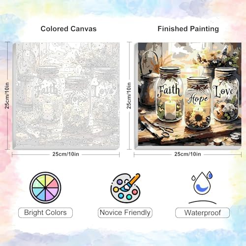 Framed Paint by Numbers Kit for Adults Faith, Hope, Love Wishing Bottle - Image 3