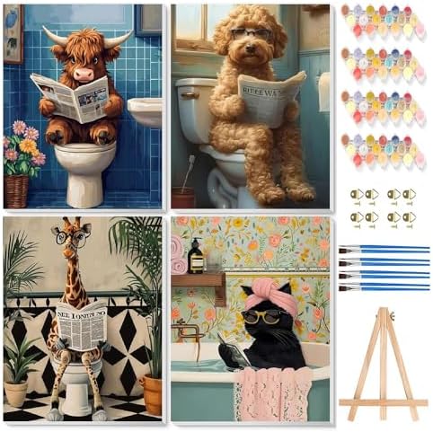 TCDZMYGS 4 Pack Paint by Numbers Kit for Adults Beginner,Cats Dogs Cows Giraffes Easy Paint by Number Kits with Framed, Animal DIY Acrylic Oil Painting by Numbers for Home Wall Decor 10 x 12 inch by TCDZMYGS
