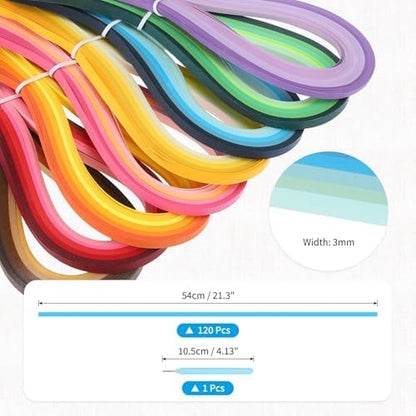 MECCANIXITY Paper Quilling Kit, 21.3 Inch 3mm Paper Quilling Strips with Blue Pen for Beginners DIY Hand Crafts Teaching Tools Flower Decoration(Blue, Pack of 120) - Image 2