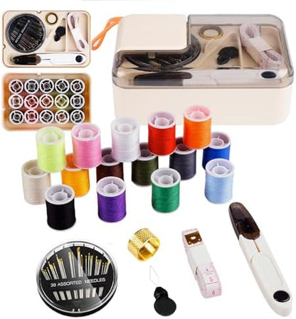 Sewgurixi Mini Sewing Kits for Adults, Small Sewing Accessories and Supplies for Beginners with Needles, Threads, Scissors, Measure Tape, Suitable for Travel, Home, School and DIY Gift (Cream White) by Unknown