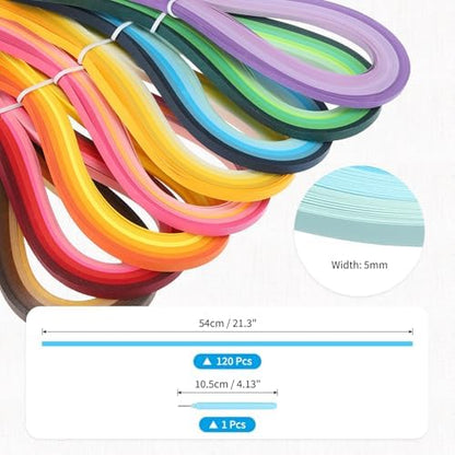 MECCANIXITY Paper Quilling Kit, 21.3 Inch 5mm Paper Quilling Strips with Blue Pen for Beginners DIY Hand Crafts Teaching Tools Flower Decoration(Blue, Pack of 120) - Image 2