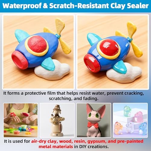 CALPALMY 2 x 100ml Clay Glaze Kit - Varnish Sealant for Pottery, Crafts, Polymer Clay, Acrylic Paint - Waterproof, Scratch-Resistant Clear Gloss for Air Dry Clay (Gloss+Matte) - Image 3