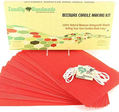 Make Your Own Beeswax Candle Kit - Includes 10 Full Size 100% Beeswax Honeycomb Sheets in RED and Approx. 6 Yards (18 Feet) of Cotton Wick. Each Sheet Measures Approx. 8" x 16 1/4". by ToadilyHandmadeBeeswaxCandles