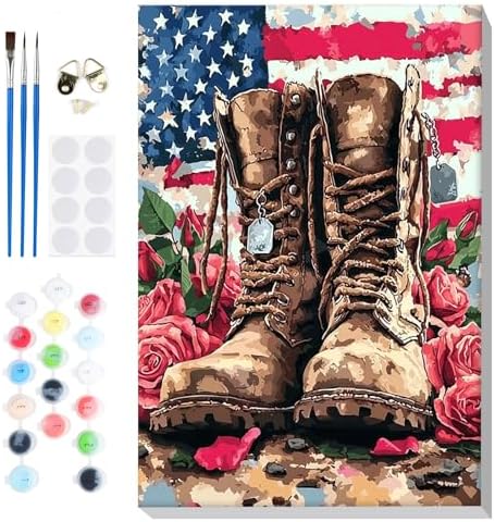 Bowetile Independence Day Paint by Numbers for Adults with Frame, 4th of July Adults' Paint-by-Number Kits on Canvas, Easy Acrylic American Flag Oil Number Painting for Home Decor, 8x12in by BOWETILE
