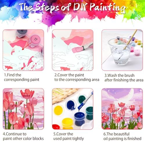 Yunnuo Paint by Numbers Kit for Adults, Tulip Flowers Paint by Number for Beginners, DIY Seaside Scenery Acrylic Number Painting on Canvas, Great Gifts Decor (16 x 20 Inch) - Image 6