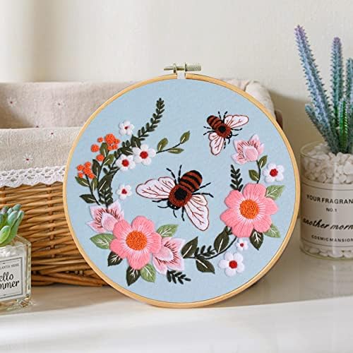 Santune 3 Pack Bee Embroidery Kit for Beginners Adult Cross Stitch Kits Hand Embroidery with Animal Patterns and Instructions,DIY Sets for Women with Hoop,Threads and Needles - Image 7