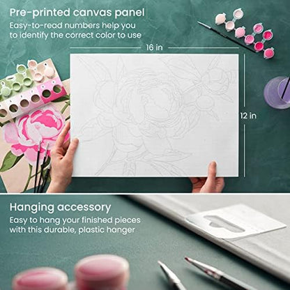 Arteza Paint by Number for Adults, 12x16 Inches, 21 Pieces, Floral Paint by Numbers Kit, Comes with 1 Canvas Panel, 12 Acrylic Paint Pots, 5 Paintbrushes, Art Supplies for Home & Office Wall Decor - Image 4