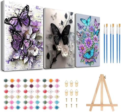 3 Pack Framed Paint by Numbers Butterfly for Adult with Easel (8x12 inch) by MeothanDiamondPainting