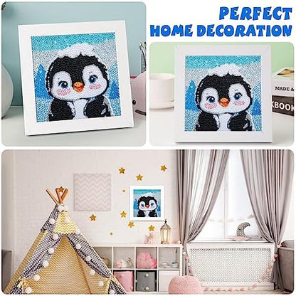 QEUOYSS Diamond Art Kit for Kids with Wooden Frame Art and Crafts for Kids Ages 6-8 -10-12 Easy to DIY Diamond Art for Kid and Adult Beginners Home Wall Decoration (Penguin) - Image 4