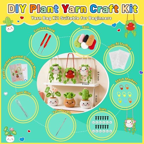 Joyclub Crochet Kit for Beginners 6 Fake Plants with Video for Adults - Image 3