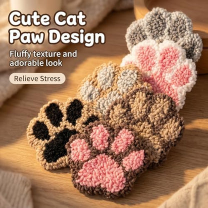 Avtytsda 6PCS Punch Needle Coaster Kit,Easy Punch Needle DIY Embroidery Set with Tools, Yarns, Hoop, Instructions Easy for Beginners, Kids, Adults, Handmade Gift and Decoration (Cat's paw) - Image 3