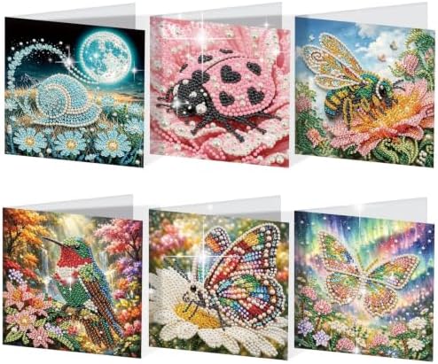 Artiphile DIY Pearl Art Painting Greeting Card Set Crafts Decor 6-Piece Foldable Cards Kit with Envelopes and Tools for Holiday Wishes Adult Crafting Project-Insect by Artiphile