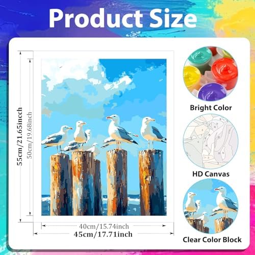 xcemhil Paint by Numbers Kit for Adults, Paint by Numbers Birds, Seagull Paint by Number Kits on Canvas for Home Decor Gift Art Work 16x20in - Image 2