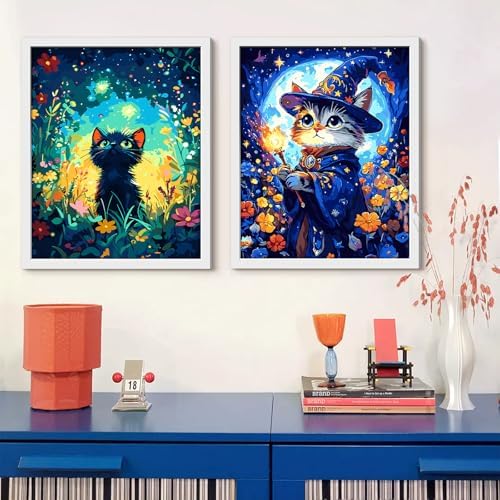 Yunnuo Black Cat Paint by Numbers Kit for Adults Beginner,16x20 inch Canvas Paint by Number Kits with 3 Brushes,Starry Night Cat Number Painting for Adults,Perfect for Home Decor and Gift - Image 4