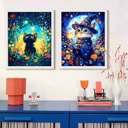 Yunnuo Black Cat Paint by Numbers Kit for Adults Beginner,16x20 inch Canvas Paint by Number Kits with 3 Brushes,Starry Night Cat Number Painting for Adults,Perfect for Home Decor and Gift - Image 4