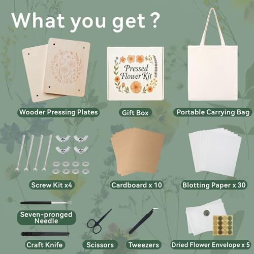 TTUGTTUG Wooden Flower Press Kit, 8.2" x 6.2" Pressed Flowers for Adult - Image 3
