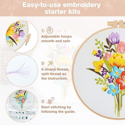 RidaaFri 3 Pack Embroidery Kit for Beginners, Flower DIY Adults Starter Kit - Image 6