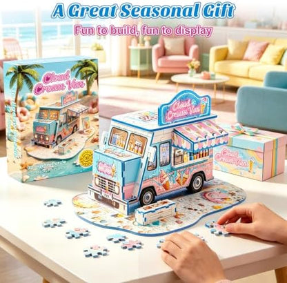 3D Puzzle for Adults, Ice Cream Van Miniature Model Kit with 277 Pieces, DIY Building Craft Kit, Colorful Summer Beach Decoration Display, Home Decor Gift for Teens Family & Friends - Image 6