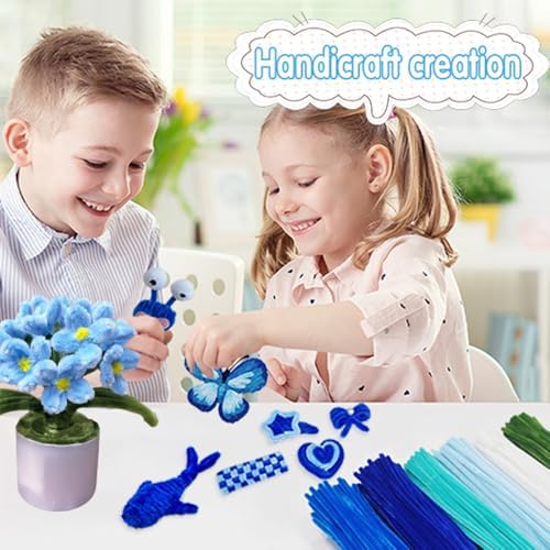 AHAMETON 620Pcs Blue Pipe Cleaners Flower Kit,Chenille Stems Craft - Image 4