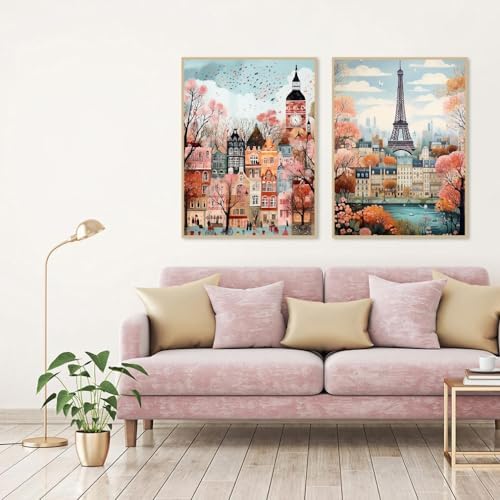 Clendo 4 Packs City Scene Paint by Numbers Kits for Adults, DIY Paris Street Adult Paint by Number Kits on Canvas, Easy Acrylic Painting Kits for Home Decor 12x16 Inch(Without Frame) - Image 4