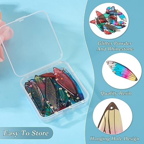 FASHEWELRY 20Pcs Resin Butterfly Wing Charms Rainbow Insects Wing Charms 5 Colors Dragonfly Feather Pendants for Crafts Jewelry Making - Image 7