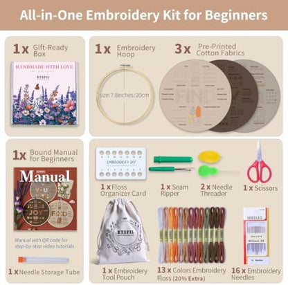 ETSPIL Embroidery Kit for Adults, 42 Stitches, 4K Video, Storage Bag - Image 3