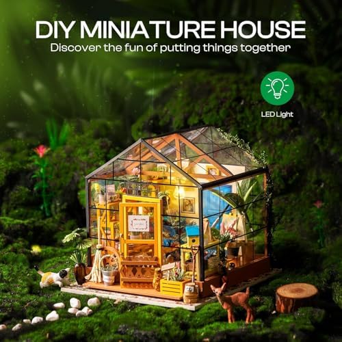 ROBOTIME DIY Miniature House Kit Mini Green House Tiny Dollhouse Wooden Furniture Kit with LED Halloween/Christmas/Birthday Gifts for Adults (Cathy's Greenhouse) - Image 2