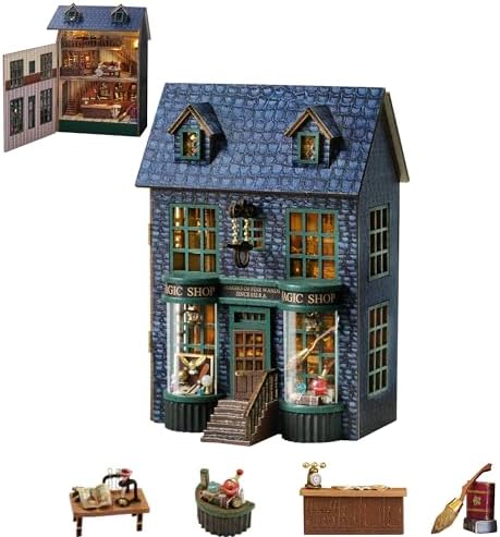 Kisoy DIY Miniature House Kit, Tiny House Building Kit with Furniture and LED Light for Adults and Teens, DIY Mini House Craft Kit, Decorations/Gifts for Family and Friends(Magic Shop) by Kisoy