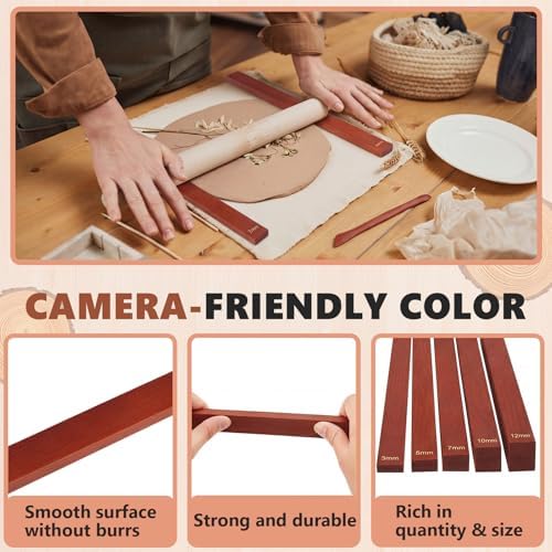 Sasylvia 10 Pcs Clay Pottery Rolling Pin Guides,5 Size,Reddish Brown - Image 3