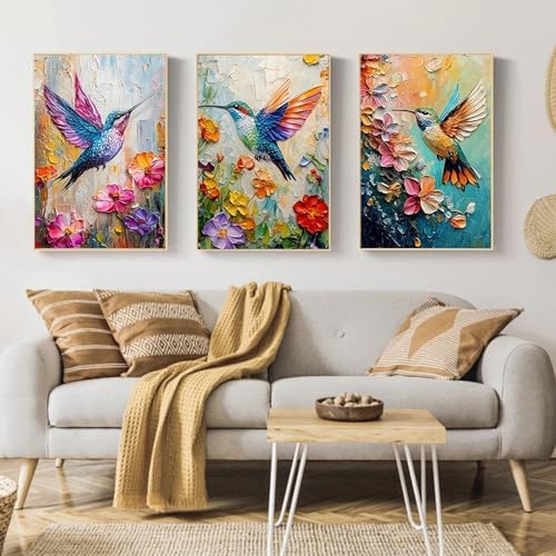 Mandun Hummingbird Paint by Numbers Kit for Adults, 3 Pack, 7.8x11.8 inch - Image 3