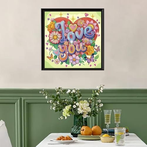 jinglinhh Love You Flowers Butterfly Special Shaped DIY Diamond Art Painting Kit for Adults Beginners, Partial Drill Crystal Rhinestone Gem Art Craft Home Wall Decor 30x30cm - Image 3