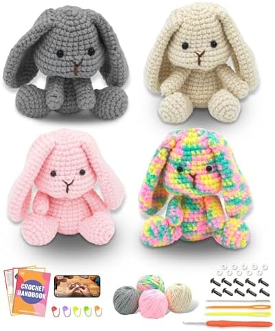 PAITIN Crochet Starter Kit – Easy DIY Craft Set for Adult Beginners, Handmade Yarn Art Project with Video Guidance (Pink Bunny) by PAITIN