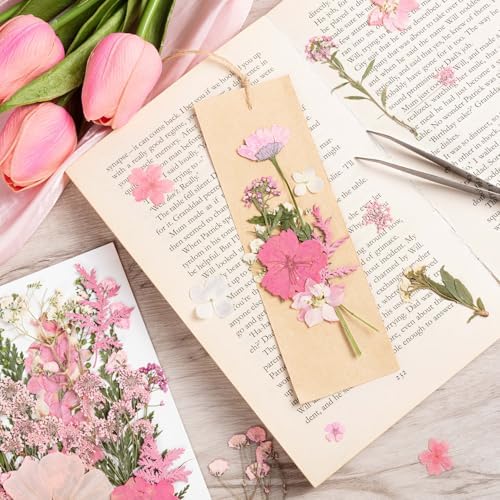 50pcs Pink Pressed Flowers Bulk, Romantic Dried Flower Leaves, Natural Pressed Dried Flowers with Tweezer for DIY Crafts Resin Mold Candles Cake Bridal Scrapbooking Supplies - Image 7