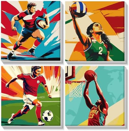Lxmsja 4 Pack International Unified Sports Paint by Numbers Kit for Adults, Easy Framed Paint by Numbers for Adults Beginner, DIY Acrylic Oil Painting Craft Kits for Home Wall Decor 8x8 inch by Lxmsja
