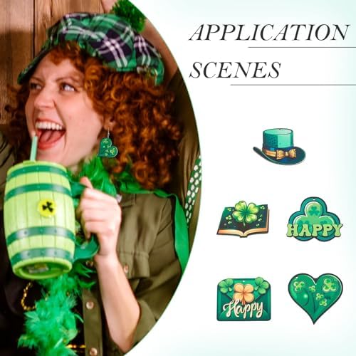 EEE ELECRELIVE 20Pcs St. Patrick's Day Earring Set Green Shamrock Charms Wood Dangle Earrings Bulk Green Leaf Wooden Pendants Shamrock Charms with Earring Hooks for Women Jewelry - Image 5
