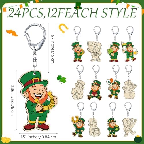 RattanView 24 Pcs St. Patrick's Day Craft Keychains DIY Keychain, 12 Styles - Image 2