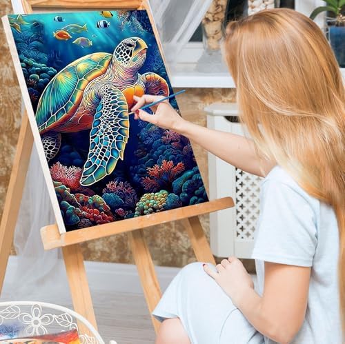 Bowetile Framed Paint by Numbers Sea Turtle for Adults Beginners, Adults' Paint-by-Number Kits, Easy Adult Paint by Number Kits on Canvas, Acrylic Animals Number Painting for Home Decor, 8x12in - Image 2