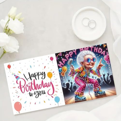 jinglinhh 6pcs Happy Birthday Old Couple Music Guitar Rock Diamond Art Painting Greeting Cards with Envelopes, DIY Card Making Kits for Adults, Diamond Art Postcards Christmas Cards Craft Gifts - Image 6