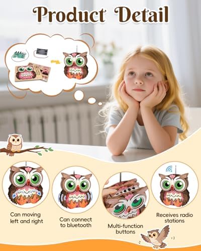 3D Wooden Puzzles for Adults, Big-Eyed Adorable Owl Bluetooth Speaker Model Kit, 3D Puzzles for Adults Room Home Decor DIY Craft Kit, Holiday Birthday Christmas Day Gifts for Men Women Teens - Image 4