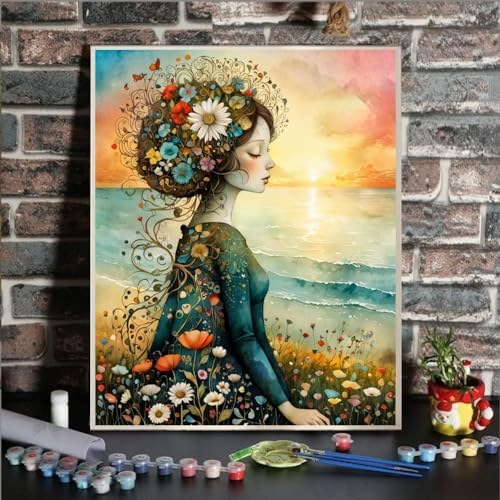 ldazao Girl Paint By Numbers Kit for Adults Flower Color Adult Paint By Number Kits Canvas Oil Painting Kit DIY Crafts for Women Gift 16x20 Inch Flameless - Image 2