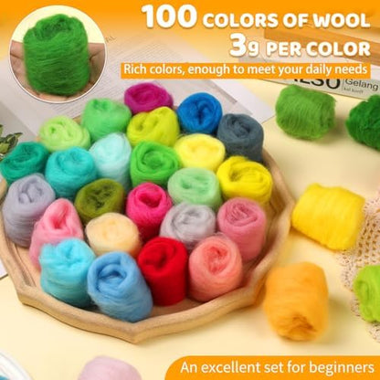 WONVOC 100 Colors Needle Felting Wool, Wool Roving 3g /Color, 10.5 oz Total - Image 2
