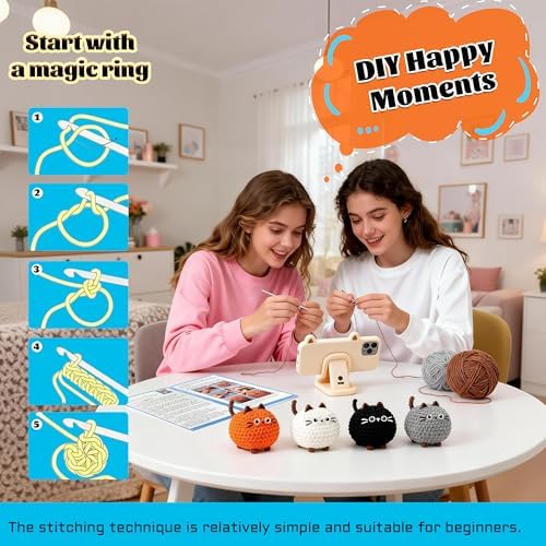 Joyclub Crochet Kit for Beginners 4 Cat Family with Video for Adults - Image 5