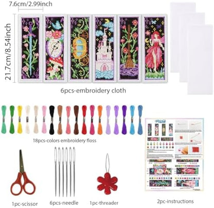 ORIGACH 6 Set Fairy Tale Fantasy Cross Stitch Bookmark Kit for Beginner - Image 2