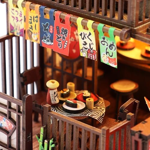 MAGQOO DIY Miniature Dollhouse Kit DIY Miniature House Kit Tiny Mini House Kits with Furniture 1:24 Scale 3D Puzzles(Sushi House) - Image 5