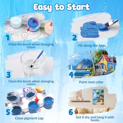 MAXBYE Paint by Numbers Kit for Adults with Frame and Wooden Easel, Easy Beach Landscape Painting Numbers Art Kits on Canvas, DIY Acrylic Painting Kit for Gift Home Wall Garden Decor 10×14 in - Image 2