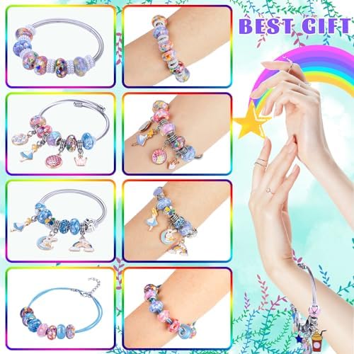 AIPRIDY Charm Bracelet Making Kit,Unicorn Mermaid Crafts Gifts Set Can Inspires Imagination and Creativity,Jewelry Making Kit Perfect Gifts for Girls 5-12 Years Old (104 Pieces) - Image 3