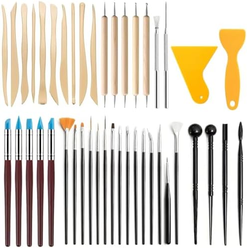 43PCS Polymer Clay Tools Kit, Clay Sculpting Art Tool Set with Wooden Carving Tools, Ball Stylus, Silicone Scrapers, Art Brushes & Detail Needles for Pottery, Modeling, DIY Crafts for Beginners-Black by DAIXIANGER