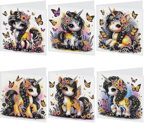 jinglinhh 6pcs Unicorn Butterfly Diamond Art Painting Greeting Cards with Envelopes, DIY Card Making Kits for Adults, Diamond Art Postcards Holiday Cards Craft Gifts by Unknown